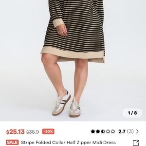 BloomChic Black and Tan Striped Long Sleeve Dress